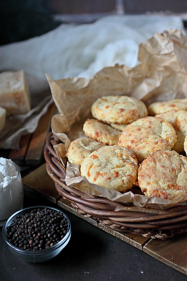 Ricotta Parmesan Gruyere Biscuits -- www.mind-over-batter.com - These are flat but don't have to be. Sooo good, though.